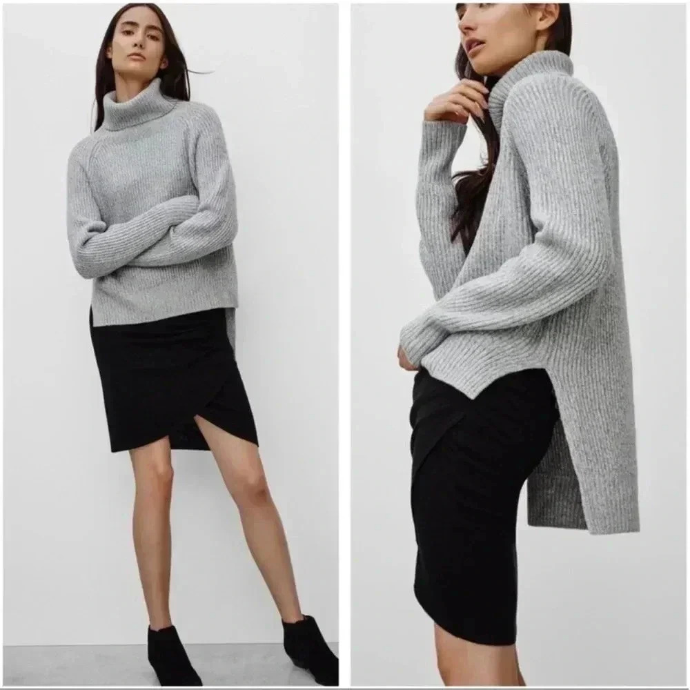 ARITZIA WILFRED FREE Lin Grey Turtleneck Long Sleeve Sweater 100% Wool Size XS